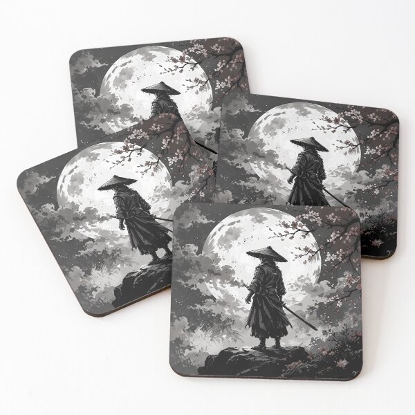 Item preview, Wandering Samurai Warrior – Moonlit Cherry Blossom Ink Illustration   designed and sold by Ak-art-shop.