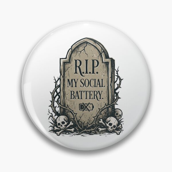 Item preview, RIP Social Battery Design – Gothic Linocut Tombstone Art designed and sold by Luminari Creations.