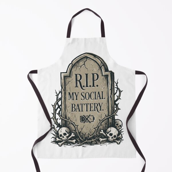 Item preview, RIP Social Battery Design – Gothic Linocut Tombstone Art designed and sold by Luminari Creations.
