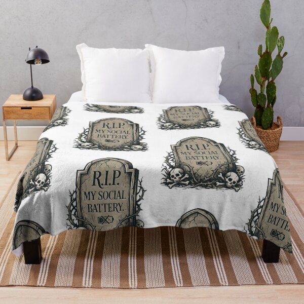 Item preview, RIP Social Battery Design – Gothic Linocut Tombstone Art designed and sold by Luminari Creations.