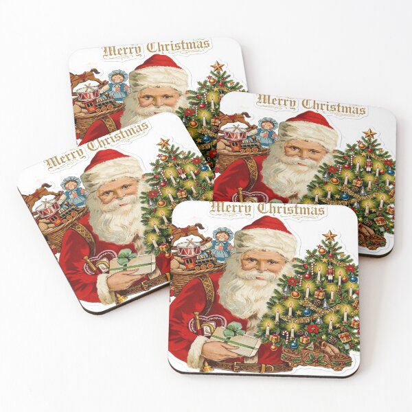 Item preview, Merry Christmas Vintage Santa Claus Red Suit - Santa with Christmas Tree and Toy Basket  designed and sold by Deepsleepstudio.