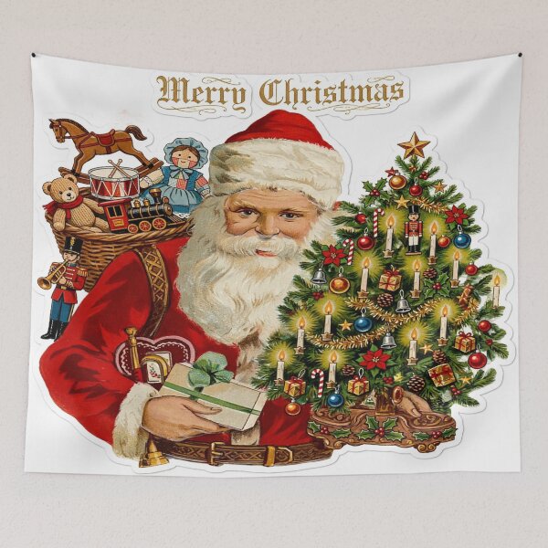 Item preview, Merry Christmas Vintage Santa Claus Red Suit - Santa with Christmas Tree and Toy Basket  designed and sold by Deepsleepstudio.