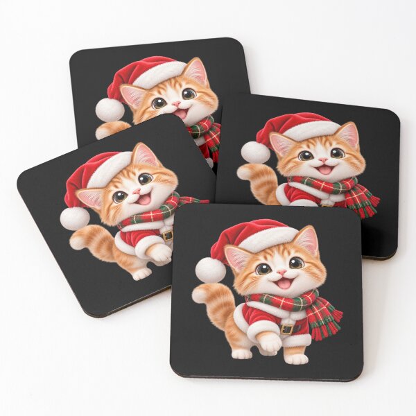 Item preview, Christmas Cat in Santa Outfit with Festive Plaid Scarf designed and sold by hartwell-made.