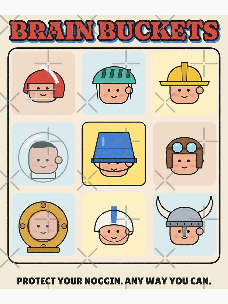 Thumbnail 3 von 3, Poster, Brain Buckets Funny Helmet Heads Grid designt und verkauft von somebasic.