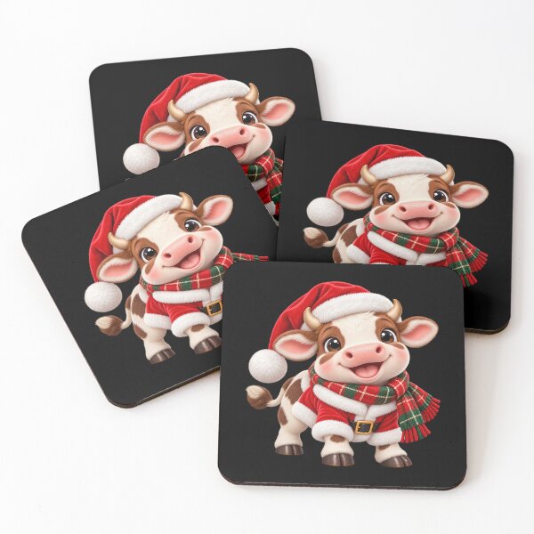 Item preview, Christmas Cow in Santa Outfit with Red Tartan Scarf designed and sold by hartwell-made.