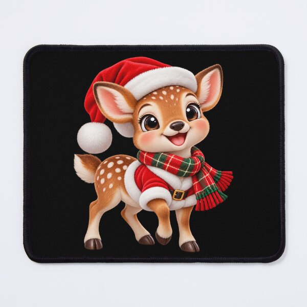 Item preview, Christmas Fawn Wearing a Santa Suit and Plaid Scarf designed and sold by hartwell-made.