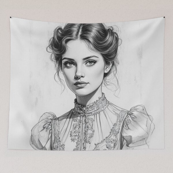 Item preview, Victorian Grace - Elegant Monochrome Portrait Sketch designed and sold by nhk999.