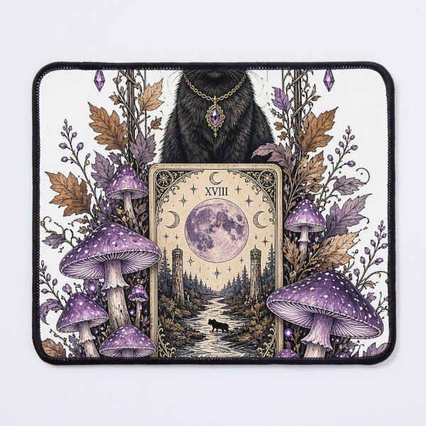 Item preview, Witchy Cottagecore Black Cat, Mushrooms & Moon Tarot Card designed and sold by MFMart.