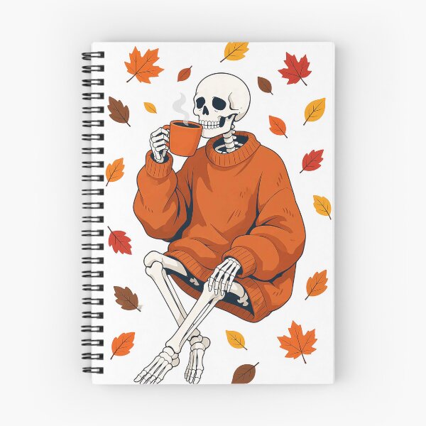 Item preview, Funny Skeleton Drinking Coffee in Cozy Orange Sweater designed and sold by MFMart.