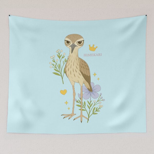 Item preview, Australian Stone-Curlew with Flowers - Solid Blue designed and sold by HIMEKARI.