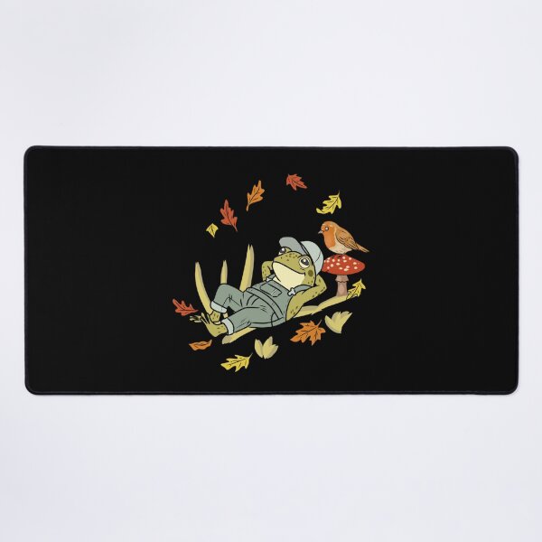 Item preview, Frog Resting on Branch Cottagecore with Bird, Fly Agaric Mushroom, Autumn Leaves and Grass Illustration designed and sold by LeshanArt.