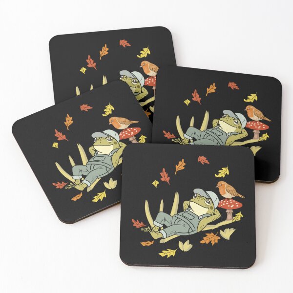 Item preview, Frog Resting on Branch Cottagecore with Bird, Fly Agaric Mushroom, Autumn Leaves and Grass Illustration designed and sold by LeshanArt.