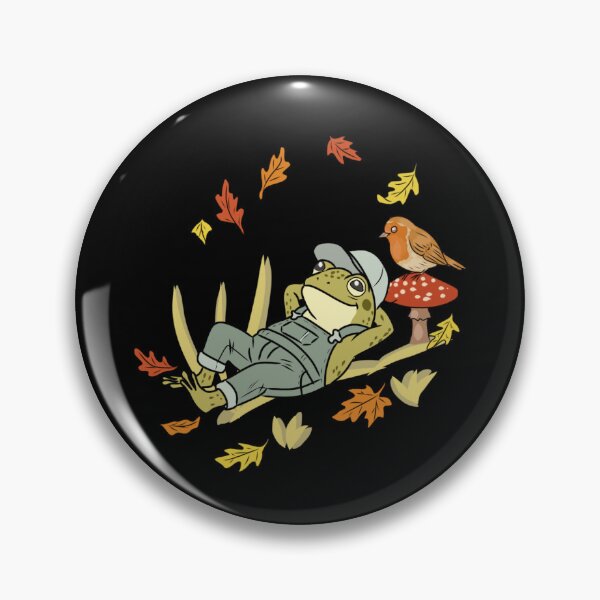 Item preview, Frog Resting on Branch Cottagecore with Bird, Fly Agaric Mushroom, Autumn Leaves and Grass Illustration designed and sold by LeshanArt.
