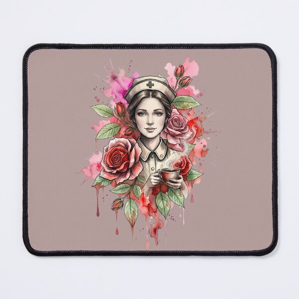 Item preview, Nurse with Coffee and Golden Roses – Vintage Watercolor designed and sold by Art-Arcade6.