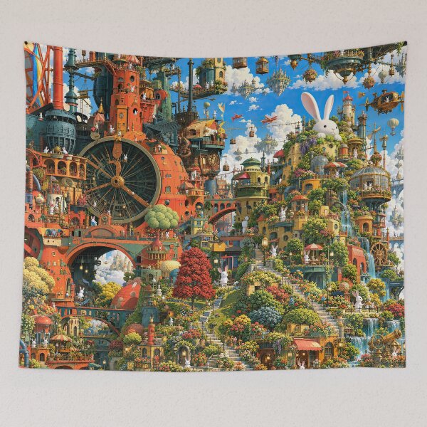Item preview, Magical Whimsical Bunny World -- Terraced Gardens and Brass Airships designed and sold by MagicStrawberry.