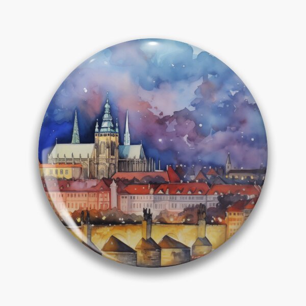 Item preview, Prague Castle and Charles Bridge Night Watercolor Art designed and sold by Anuchartl.