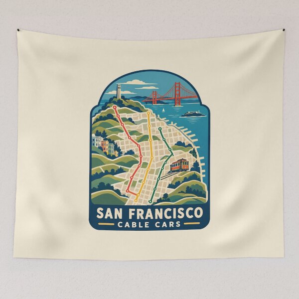 Item preview, San Francisco Cable Cars – Vintage City Map Travel Poster designed and sold by Globalcitytees.