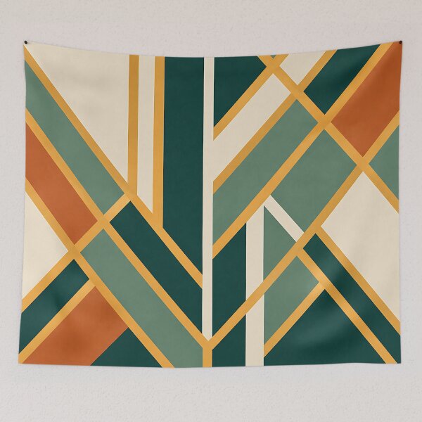 Item preview, Gold and Green Modern Geometric Abstract Art - Mid Century Minimalist Pattern designed and sold by LexaArtworks.