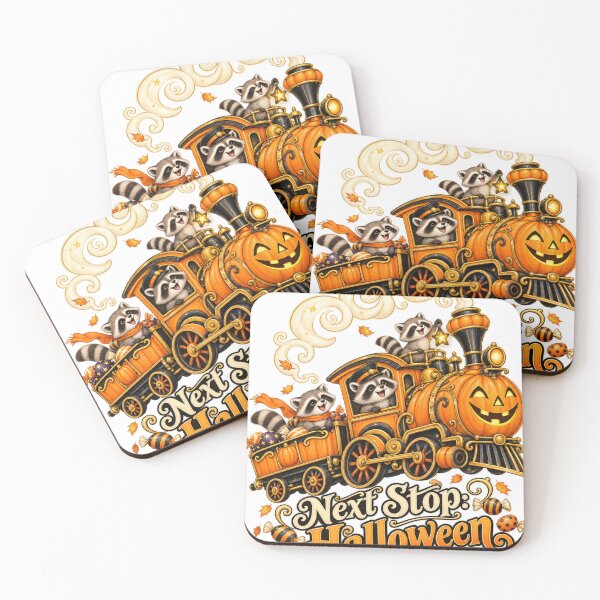 Item preview, Next Stop: Halloween – Raccoon Pumpkin Train designed and sold by MD Sweet.
