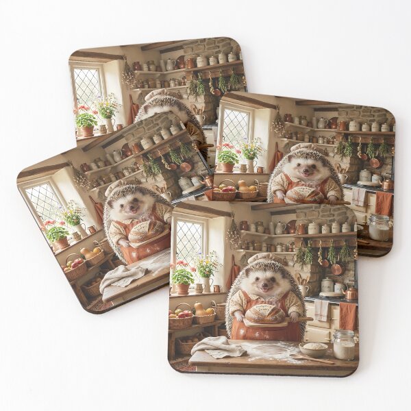 Item preview, Adorable Hedgehog Baker in Rustic Cottage Kitchen designed and sold by Michaelragheb.