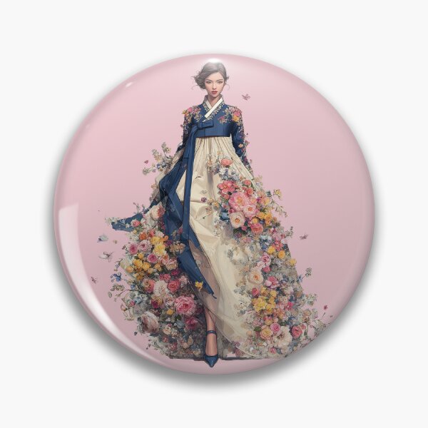 Item preview, Elegant Korean Hanbok Woman in Floral Dress designed and sold by colorful-white.