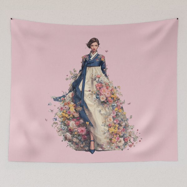 Item preview, Elegant Korean Hanbok Woman in Floral Dress designed and sold by colorful-white.