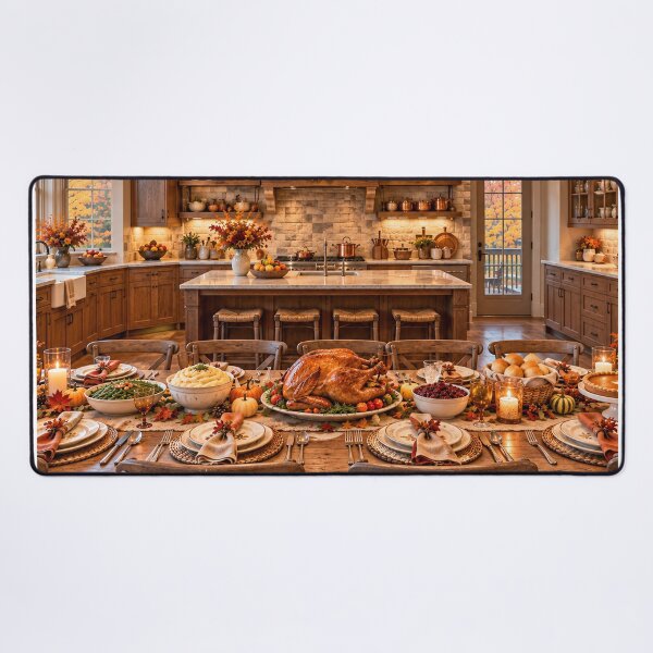 Item preview, Thanksgiving Kitchen Feast Backdrop – Farmhouse Holiday Dinner Scene designed and sold by TXLou.