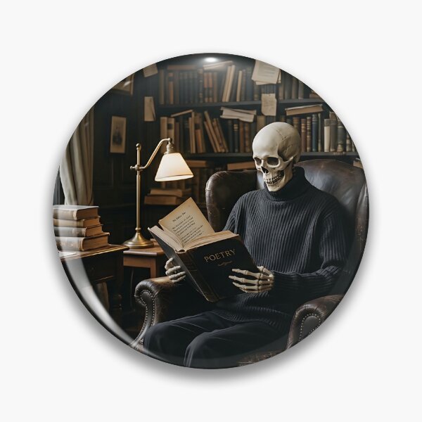 Item preview, Dark Academia Skeleton Reading Poetry in Library designed and sold by Michaelragheb.