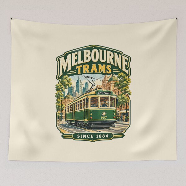 Item preview, Melbourne Trams Since 1884 – Vintage Green Gold Travel Poster designed and sold by Globalcitytees.