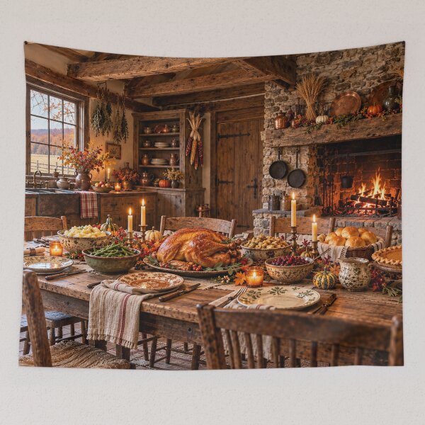 Item preview, Rustic Thanksgiving Farmhouse Kitchen Feast Backdrop designed and sold by TXLou.