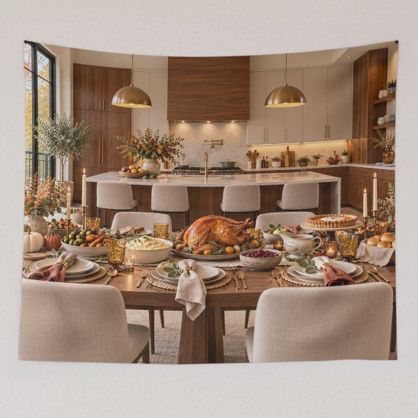 Item preview, Modern Thanksgiving Kitchen Feast Backdrop designed and sold by TXLou.