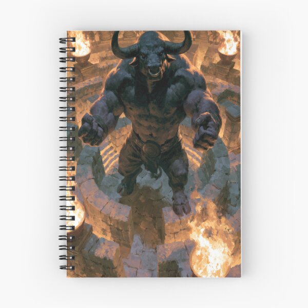 Item preview, A powerful Minotaur standing within an ancient stone labyrinth lit by flaming torches, Fantasy & Mythological Creatures designed and sold by CDC40.