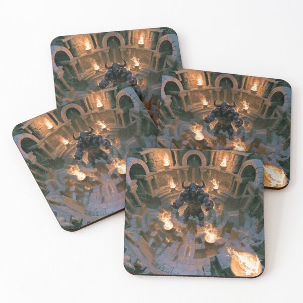 Item preview, A powerful Minotaur standing within an ancient stone labyrinth lit by flaming torches, Fantasy & Mythological Creatures designed and sold by CDC40.