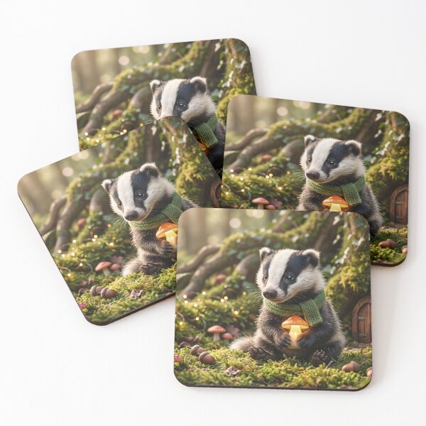 Item preview, Enchanted Forest Baby Badger with a Glowing Mushroom Lantern designed and sold by TeeBeeDesigns.