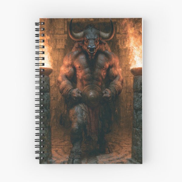 Item preview, A powerful Minotaur standing within an ancient stone labyrinth lit by flaming torches, Fantasy & Mythological Creatures designed and sold by CDC40.