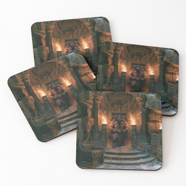 Item preview, A powerful Minotaur standing within an ancient stone labyrinth lit by flaming torches, Fantasy & Mythological Creatures designed and sold by CDC40.