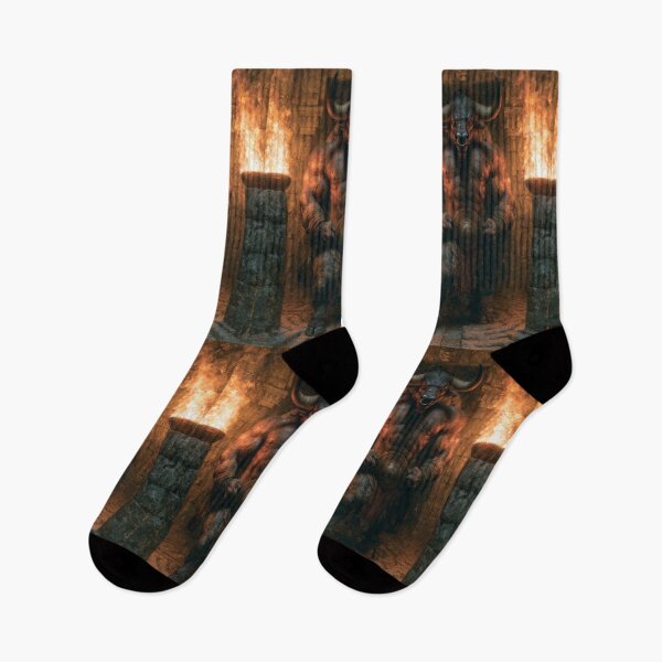 Item preview, A powerful Minotaur standing within an ancient stone labyrinth lit by flaming torches, Fantasy & Mythological Creatures designed and sold by CDC40.
