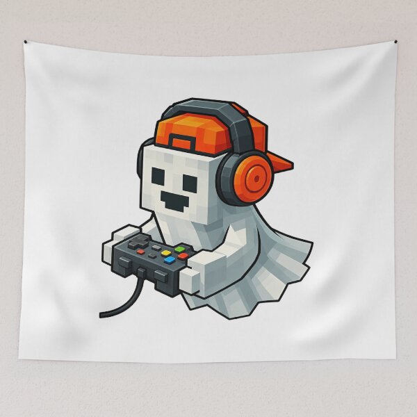 Item preview, Cute Pixel Ghost Gamer Halloween Gaming Cartoon designed and sold by Phil Ben.