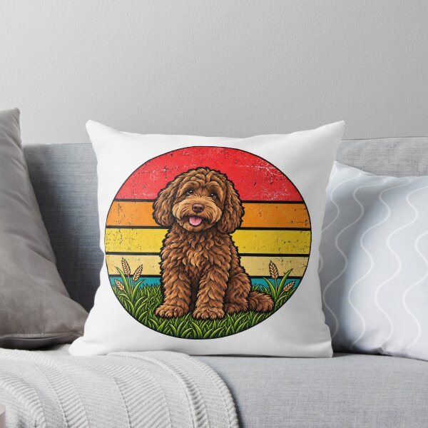 Item preview, Chocolate Australian Labradoodle Retro Sunset Dog designed and sold by WeirdlyMild.