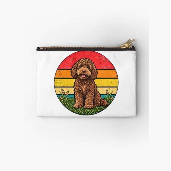 Item preview, Chocolate Australian Labradoodle Retro Sunset Dog designed and sold by WeirdlyMild.