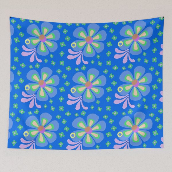 Item preview, Electric Blue & Lime Retro Floral designed and sold by wissal.studio.