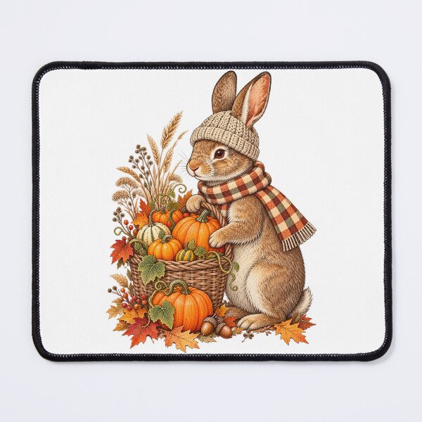 Item preview, Cozy Autumn Bunny Rabbit Pumpkin Harvest Basket Cottagecore Art designed and sold by lamiarte.