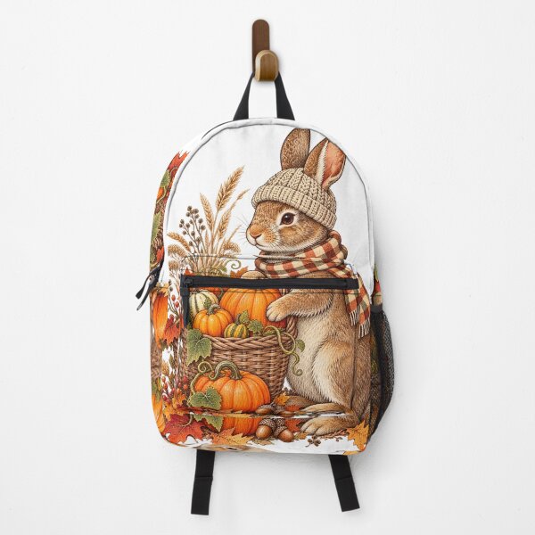 Item preview, Cozy Autumn Bunny Rabbit Pumpkin Harvest Basket Cottagecore Art designed and sold by lamiarte.