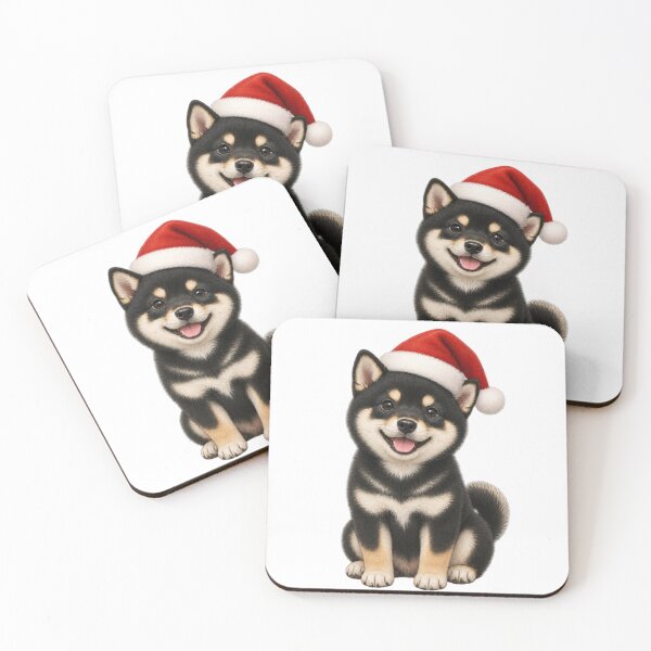 Item preview, Cute Christmas Black Shiba Inu - Sitting Santa Puppy designed and sold by vekotpu.