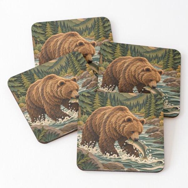 Item preview, Layered Paper Cut Bear - Mountain River Salmon Fishing designed and sold by GrinGalore.