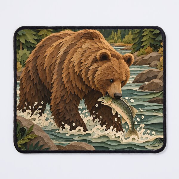 Item preview, Layered Paper Cut Bear - Mountain River Salmon Fishing designed and sold by GrinGalore.