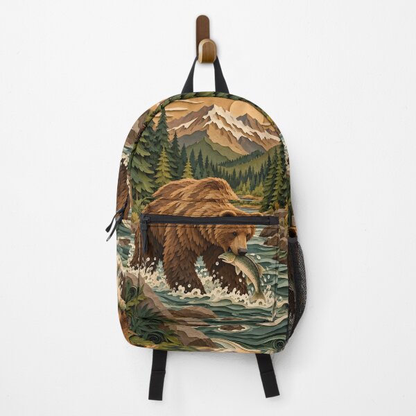 Item preview, Layered Paper Cut Bear - Mountain River Salmon Fishing designed and sold by GrinGalore.
