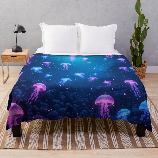 Item preview, • Neon Pink Jellyfish Swimming in Deep Blue Bioluminescent Ocean designed and sold by AWADHESH  CHAURASIA.