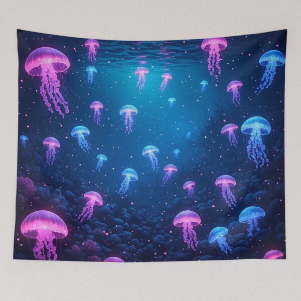 Item preview, • Neon Pink Jellyfish Swimming in Deep Blue Bioluminescent Ocean designed and sold by AWADHESH  CHAURASIA.