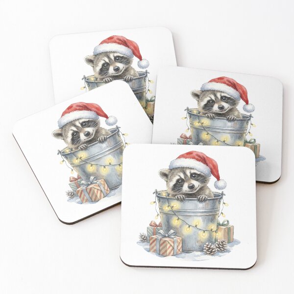Item preview, Ilustración vintage de un bebé mapache navideño en un cubo. designed and sold by Takeda-art.